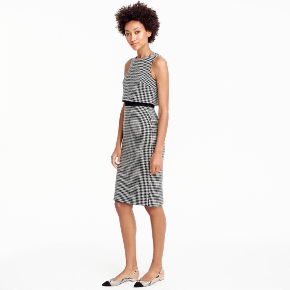 J.crew sheath dress Houndstooth black tweed sleeveless women 2 classic work